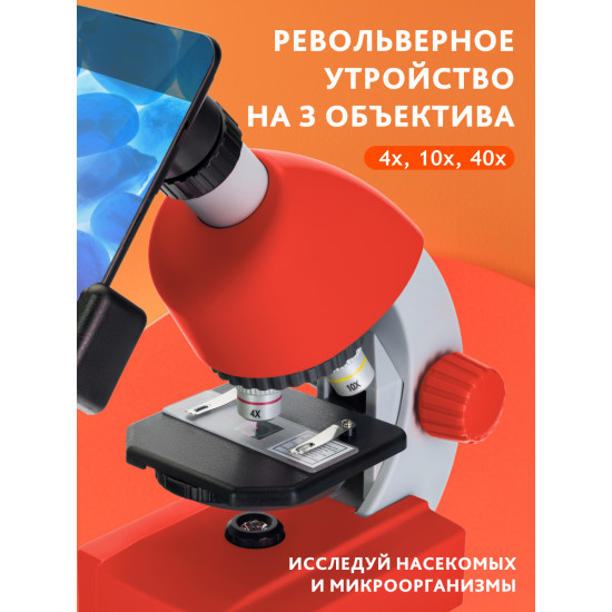 Микроскоп Bresser Junior 40–640x, червен Микроскоп Bresser Junior 40–640x, червен