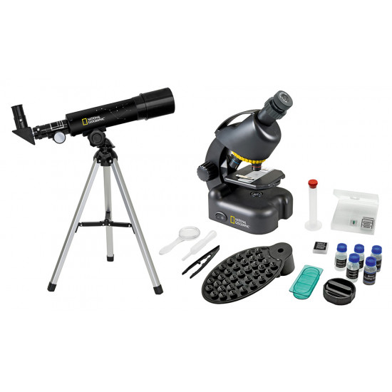 Bresser National Geographic Set: 50/360 AZ Telescope and 40x–640x Microscope