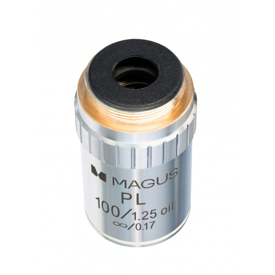 Планахроматичен обектив с корекция до безкрайност MAGUS MP100 OIL 100x/1,25 ∞/0,17 Планахроматичен обектив с корекция до безкрайност MAGUS MP100 OIL 100x/1,25 ∞/0,17